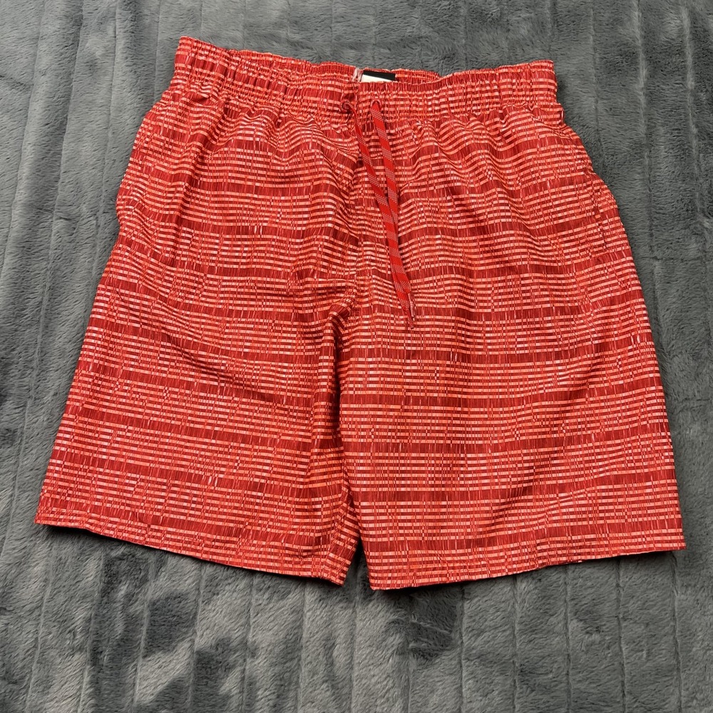 Nike Swim Shorts Mens M Red Striped Mesh Lined Built-In Brief NESS8450